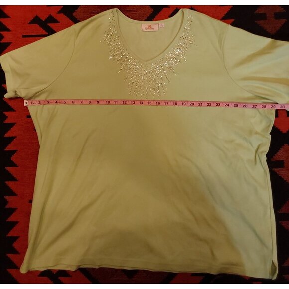 Quacker Factory Women's Plus Size Mint Green Top with Starburst Bling Neck.3X - Picture 7 of 8
